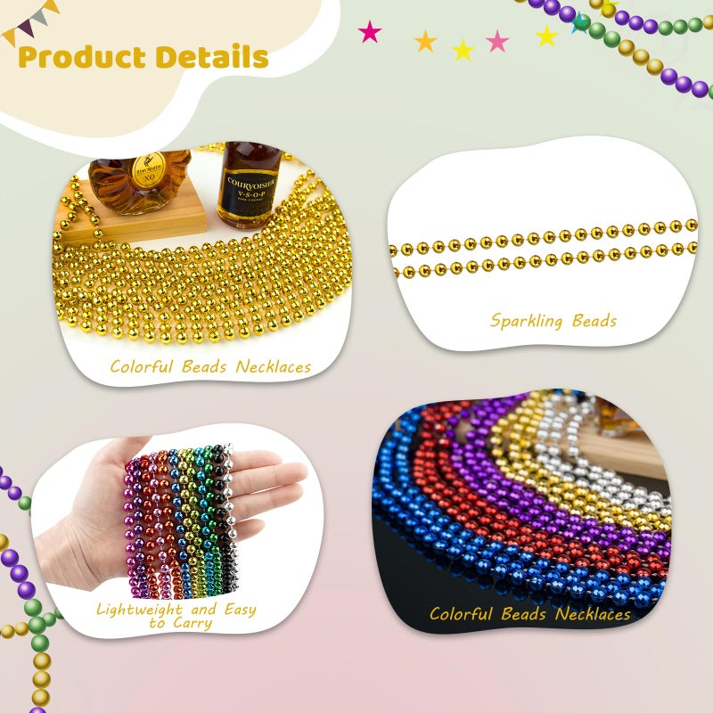 ZYFLSQ 100 Pcs 33"" 7mm Metallic Gold Beads Necklaces  Bulk Mardi Gras Beaded Necklaces  Party Beads Costume Necklaces - Image 3